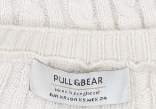Pull & Bear Women's Ivory Cable-Knit Jumper XS
