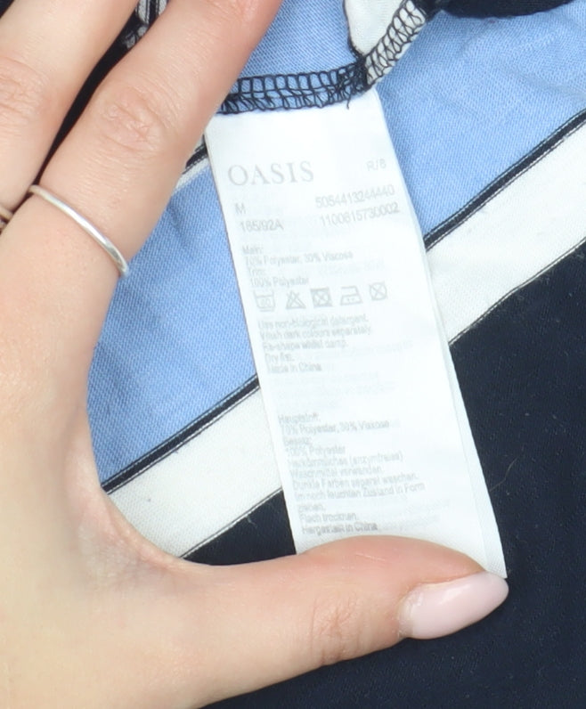 Oasis Women's Blue Striped T-Shirt, M, Spring Casual