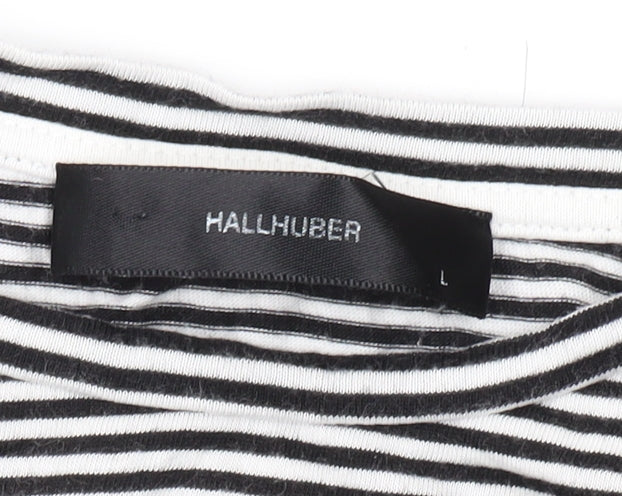 Hallhuber Women's Black Striped T-Shirt, L
