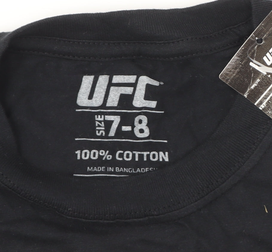 Close-up detail of UFC boys’ black graphic print t-shirt 7-8 years