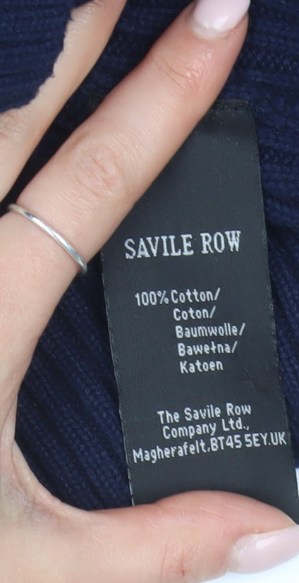 Savile Row Men's Blue Bomber Jacket M Stand-Up Collar