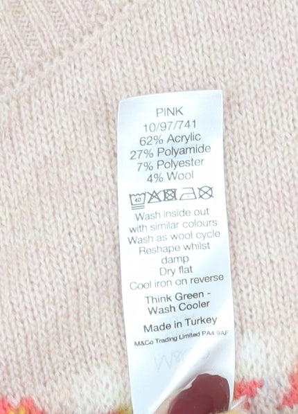 M&Co Women's Pink Geometric Pullover Jumper - Size 8