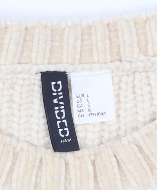 H&M Women's Beige Pullover Jumper L - Cozy Crew Neck