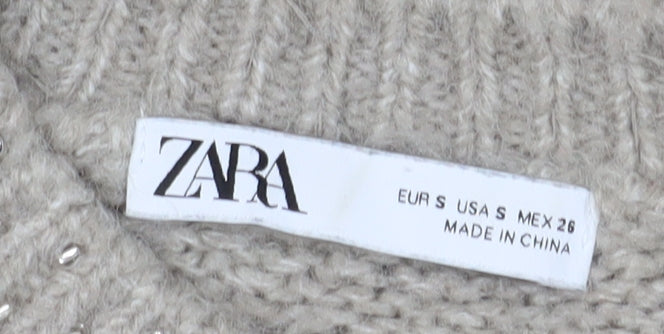 Zara Women's Beige Beaded Pullover Jumper Size S