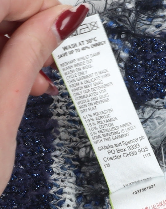 Marks & Spencer Women's Blue Striped Chunky Knit Jumper - Size 18