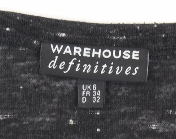 Warehouse Women's Black Basic T-Shirt, Size 6, Short Sleeve