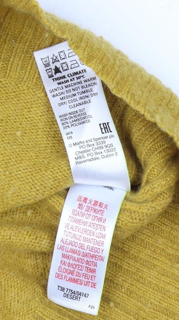 Marks & Spencer Women's Yellow V-Neck Jumper Size 10