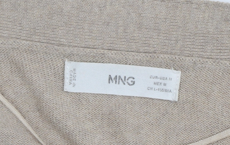 Mango Women's Beige V-Neck Cardigan M Lightweight Knit