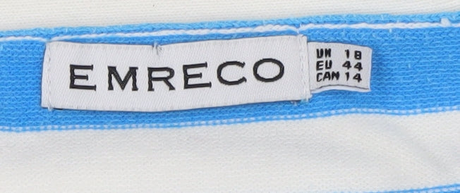 Emreco Women's Blue Striped Button-Up Jersey Top