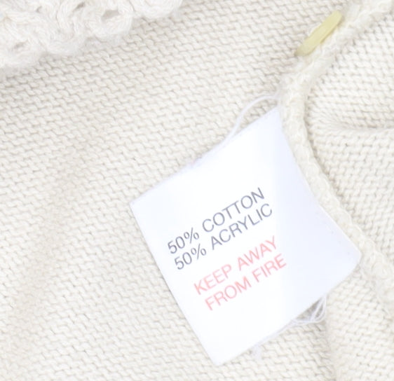 EWM Women's Ivory Cardigan M V-Neck Lightweight Knit
