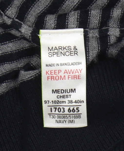 Marks & Spencer Men's Black Striped Pullover Jumper - M