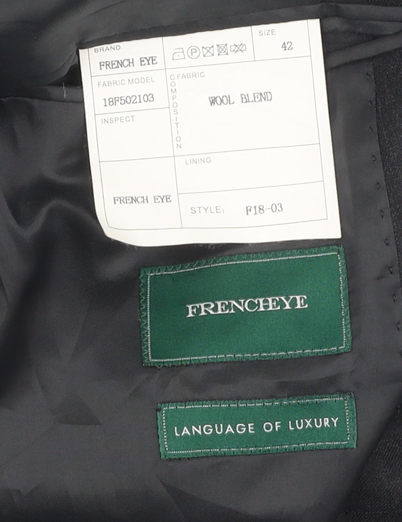 Frencheye Men's Black Blazer, Size 42R, Wool Blend