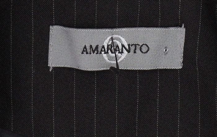 Brand and care label for Amaranto Women's Black Pinstripe Suit Jacket, size 16