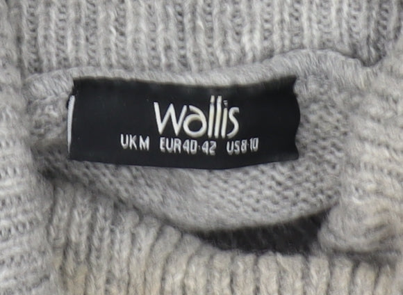 Wallis Women's Grey Striped Roll Neck Jumper M