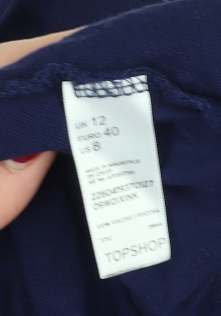 Topshop Women's Blue Collared Tunic Blouse Size 12