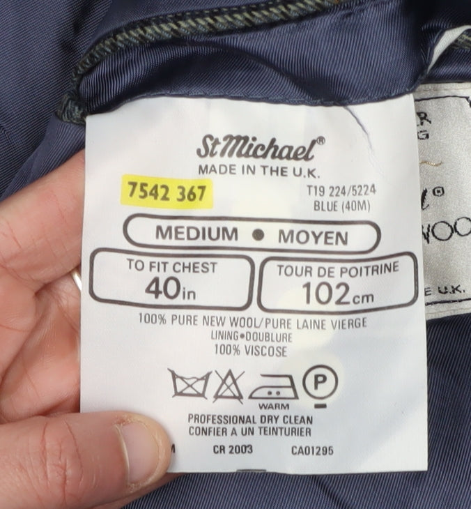 St Michael Men's Blue Check Blazer, Size 40R, Single-Breasted