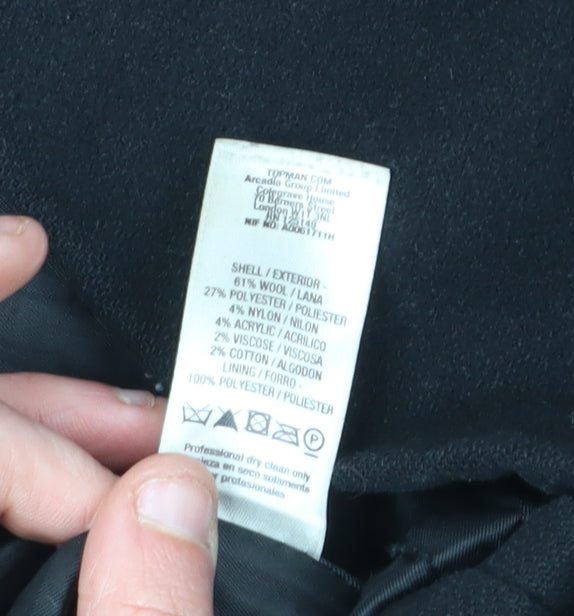 Topman Men's Black Pea Coat M Classic Winter Style