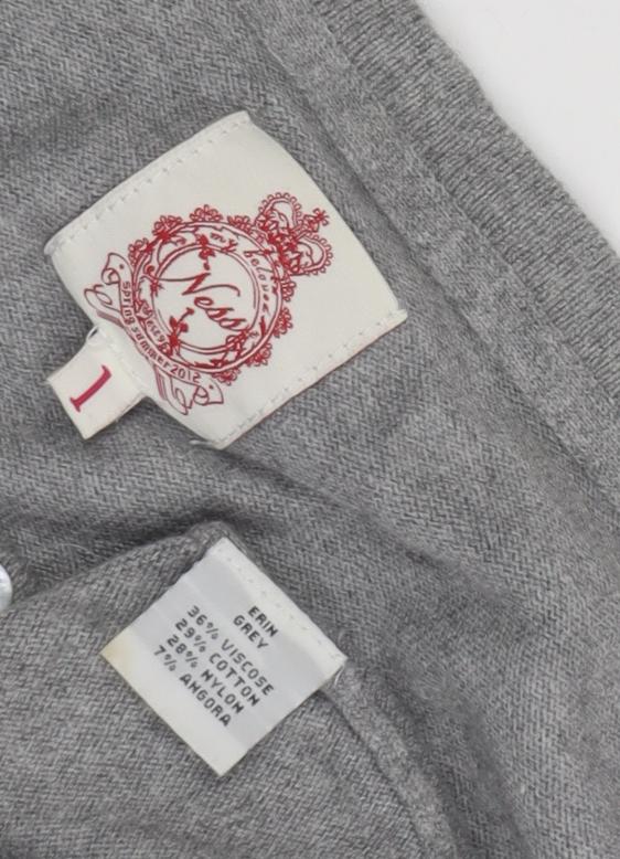 Yosh Women's Grey Cardigan, Size 2, Round Neck, Button Accent