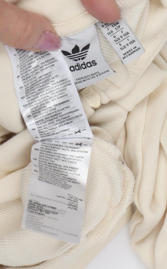 Adidas Boys Ivory 1/2 Zip Hoodie - Size 9-10, Graphic Print