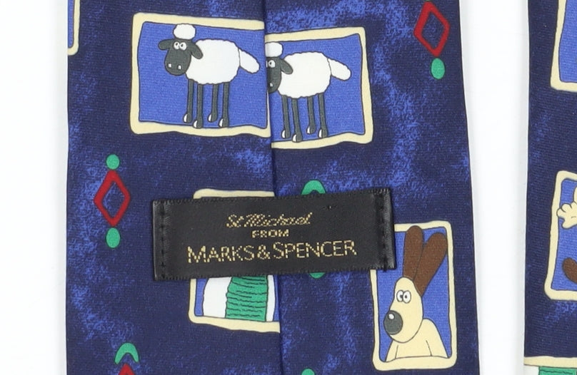 Marks & Spencer Men's Blue Cartoon Animal Slim Tie