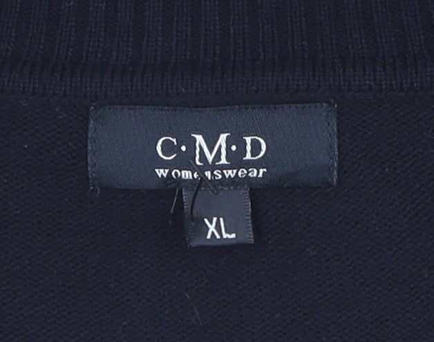 CMD Womens Black XL Geometric Collared Cardigan