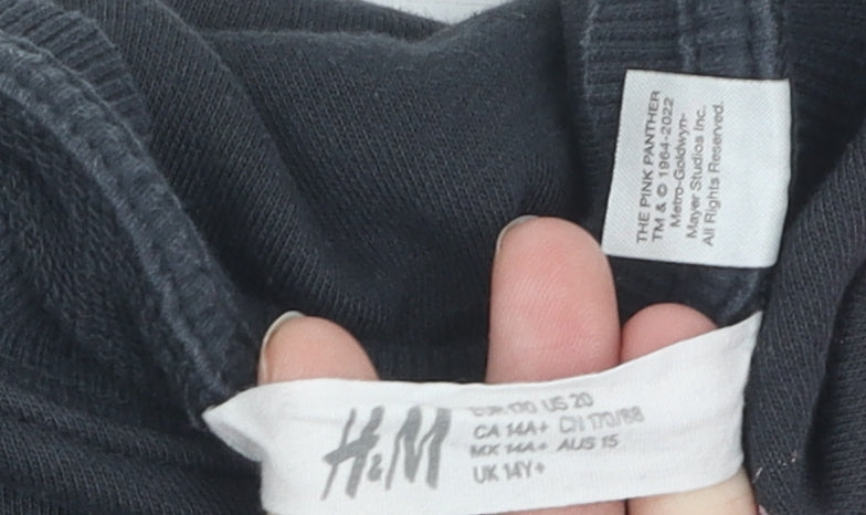 Brand and care label for H&M girls’ black pink panther pullover sweatshirt 14-15 years