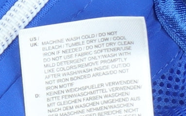 Brand and care label for Adidas boys’ blue black track jacket 9-10y