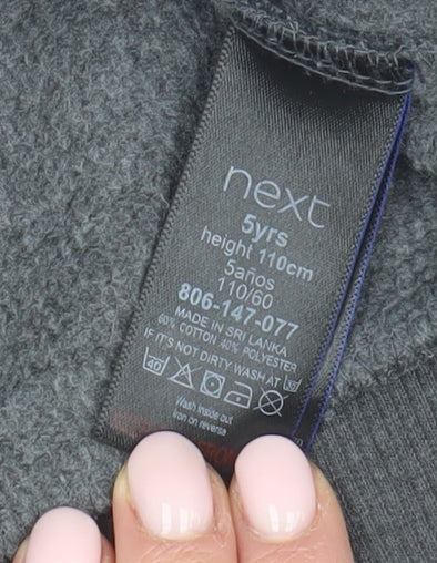 Brand and care label for Disney at Next Grey Mickey Mouse girls’ hoodie, size 5