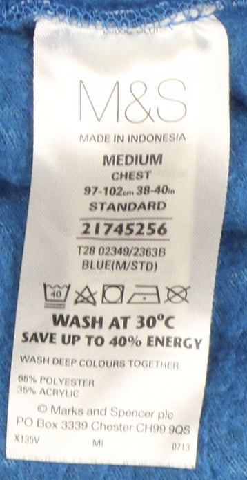 Marks & Spencer Men's Blue 1/2 Zip Sweatshirt - Medium