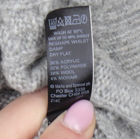 Marks & Spencer Women's Grey Cable-Knit Jumper Size 8