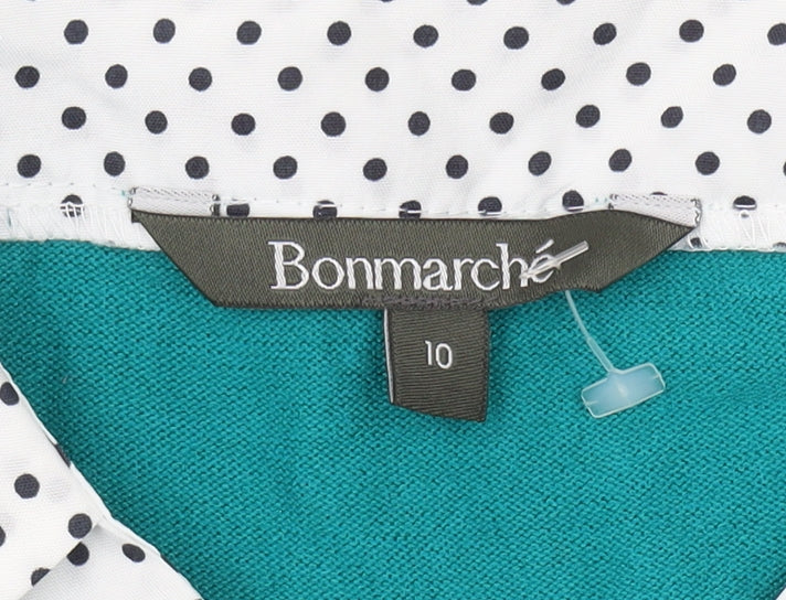 Bonmarché Women's Green V-Neck Cable Knit Pullover Jumper Size 10