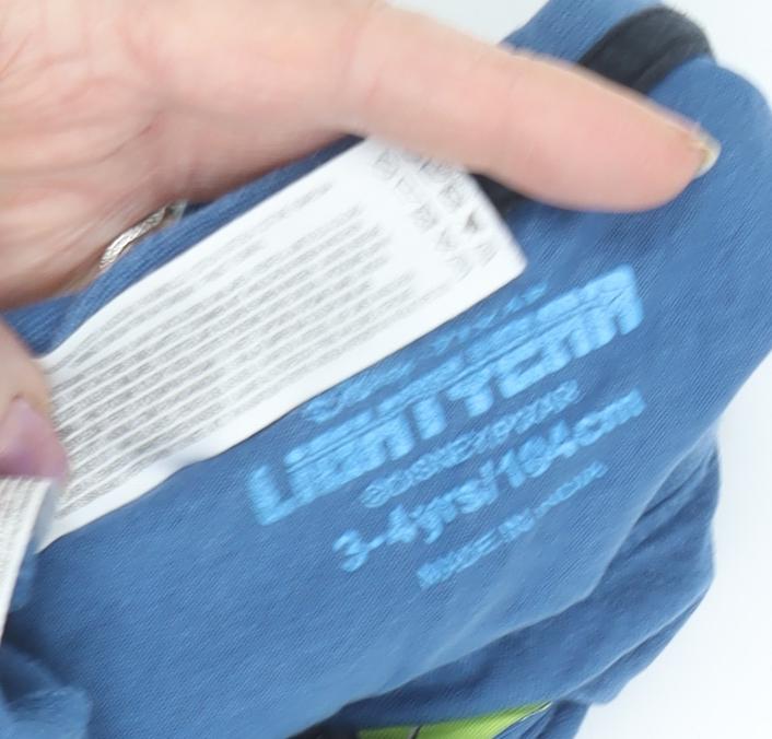 Close-up detail of Toy Story boys’ blue buzz lightyear long sleeve t-shirt 3-4 years