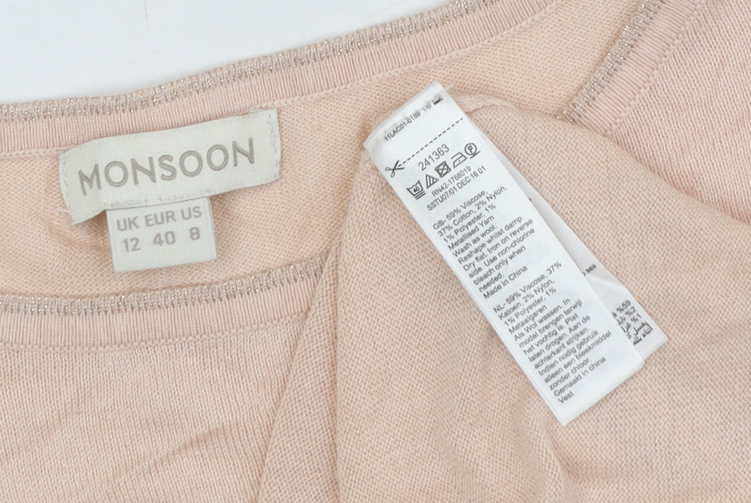 Monsoon Women's Beige T-Shirt Size 12 with Flared Sleeves