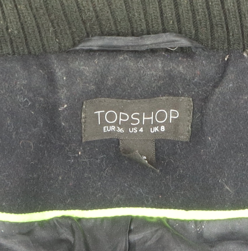 Topshop Black Hooded Women's Jacket Size 8 Zip Casual