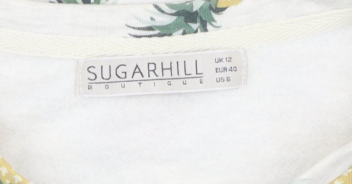 Sugarhill Women's White Tropical Pineapple Pullover Sweatshirt Size 12