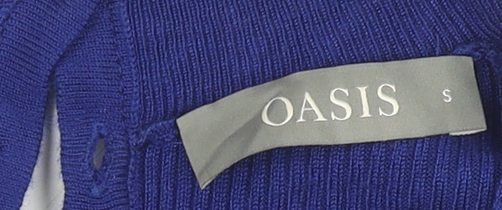 Oasis Women's Blue Beaded V-Neck Pullover Jumper S