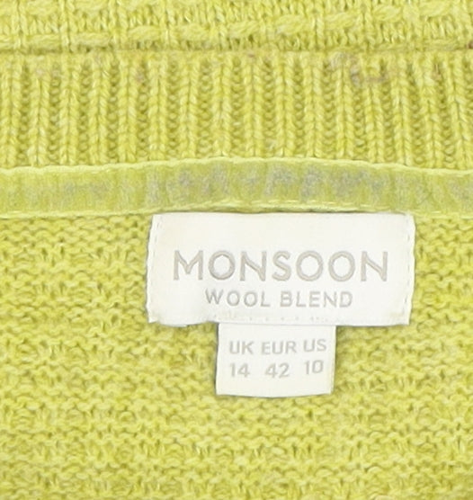 Monsoon Women's Green Pullover Jumper, Size 14, Wool Blend