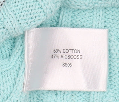Country Casuals Women's Blue Cable-Knit V-Neck Jumper Size L