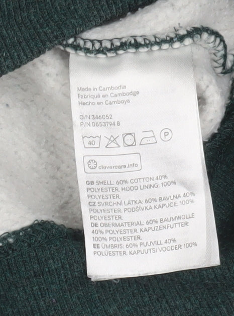 H&M Men's Green Pullover Hoodie M - Hooded Fleece