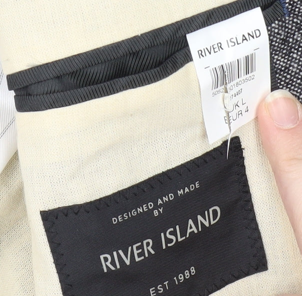 River Island Men's Grey Double-Breasted Blazer L
