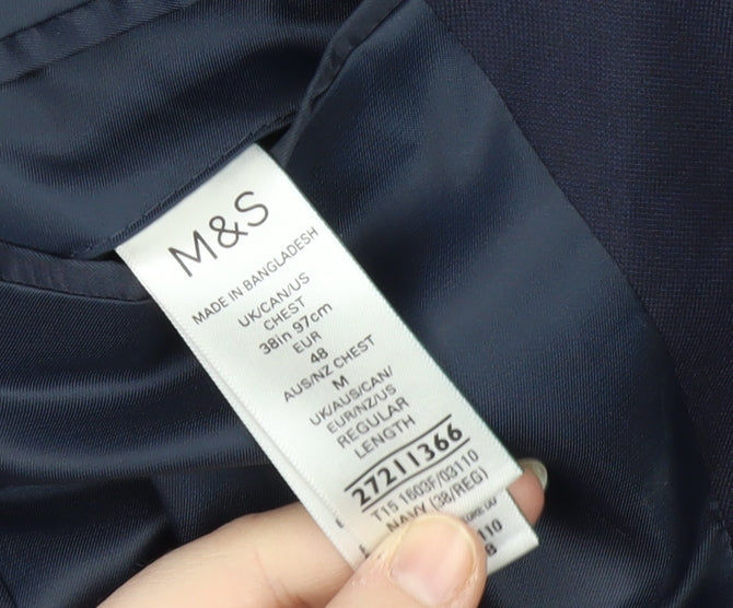 Marks & Spencer Men's Blue Blazer, Size 38, Regular Fit