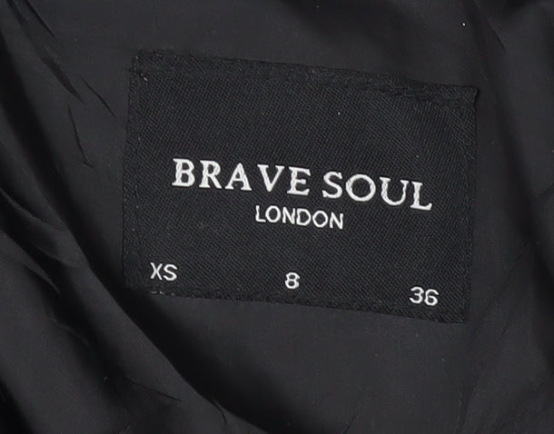 Brave Soul Women's Black Puffer Jacket Size 8 Winter Fur Trim