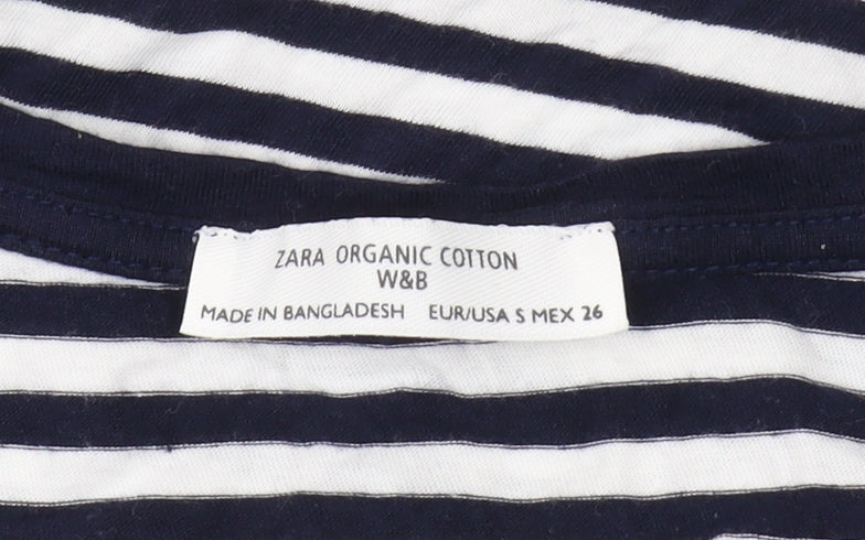 Zara Women's Black Striped Cropped T-Shirt, Size S