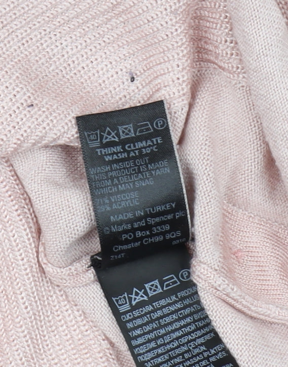 Marks & Spencer Women's Pink 3/4 Sleeve V-Neck Pullover Jumper