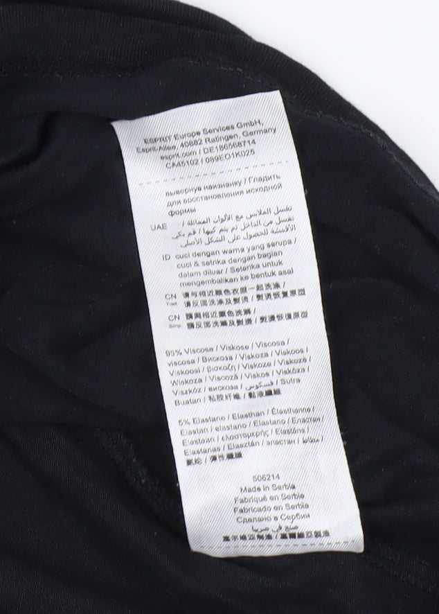 Esprit Women's Black Viscose T-Shirt, Size L, V-Neck