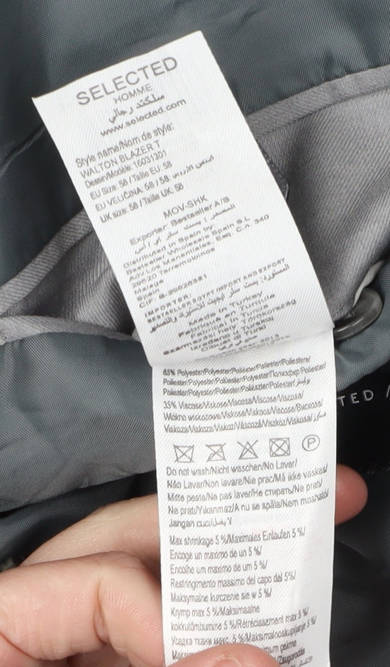 Selected Homme Men's Grey Blazer, 3XL, Single-Breasted