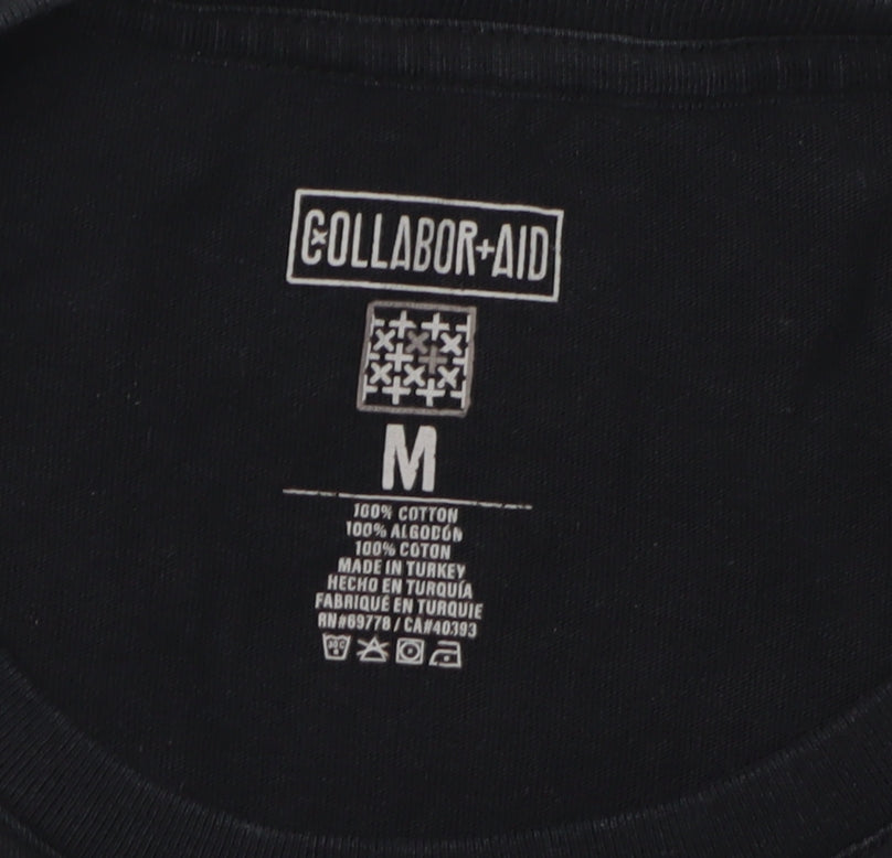 Collabor + Aid Men's Black M T-Shirt, Solid Crew Neck