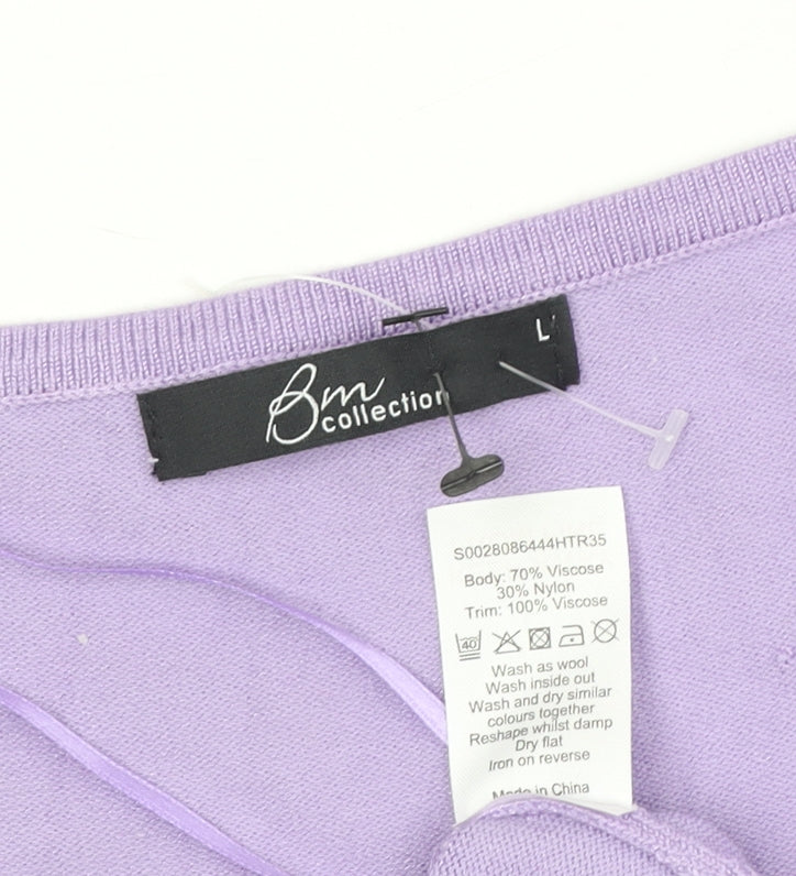 Bonmarché Women's Purple Crochet V-Neck Top - L