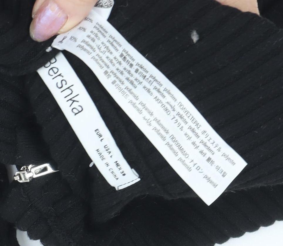 Bershka Women's Black Collared Full Zip Jumper L