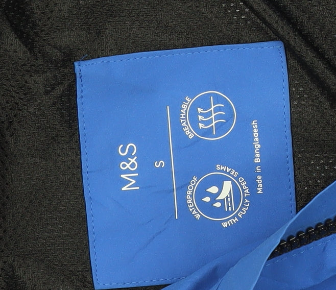 Marks & Spencer Men's Blue Waterproof Rain Coat, Size S, Hooded
